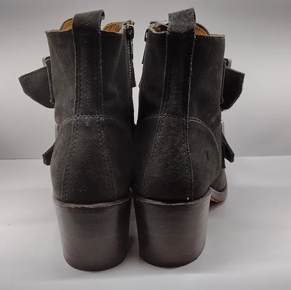 Frye Sabrina Double Buckle Grey Leather Boots l Side Zipper l Size 9 M l - Picture 4 of 11